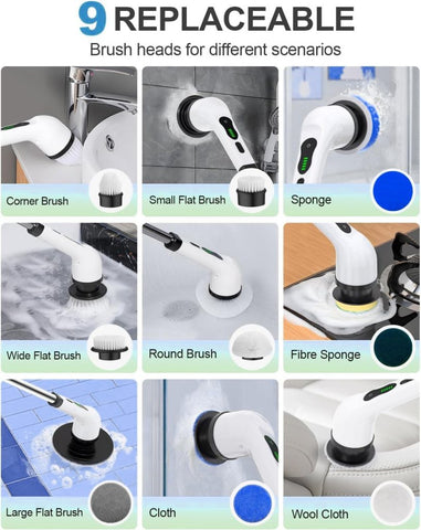9-in-1 Premium Electric Spin Scrubber Cleaning Brush Mop – Cordless Multi-Purpose Cleaning Tool with Adjustable Handle