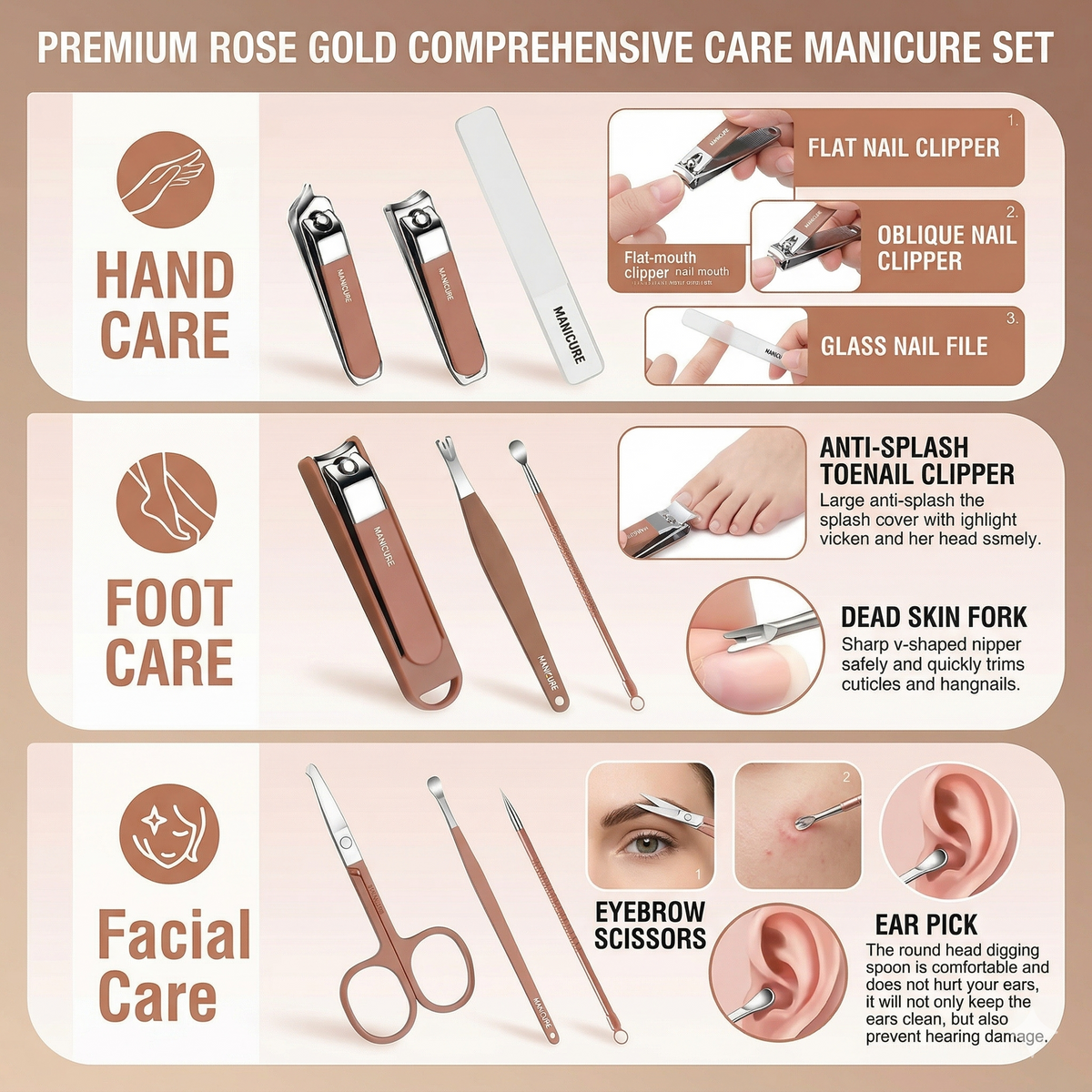 8-in-1 Professional Manicure & Pedicure Set – Stainless Steel Nail Care Kit with Travel Case