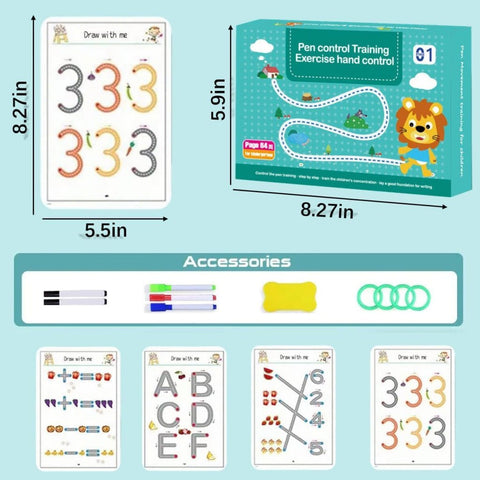 64 Pages Magic Practice Reusable Tracing Workbook for Kids – Handwriting Learning Set with Free Pens