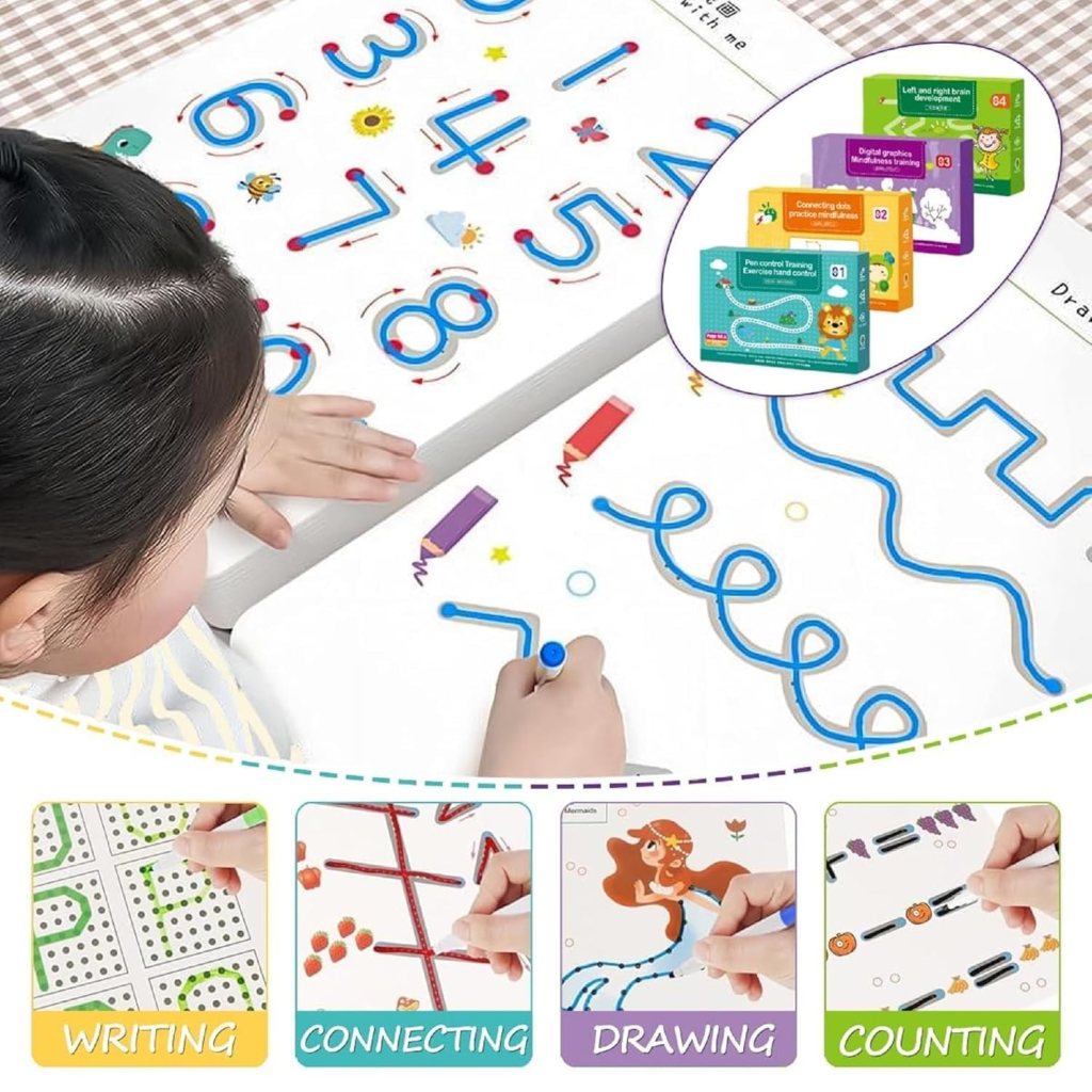 64 Pages Magic Practice Reusable Tracing Workbook for Kids – Handwriting Learning Set with Free Pens