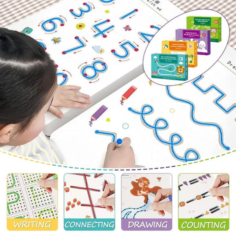 64 Pages Magic Practice Reusable Tracing Workbook for Kids – Handwriting Learning Set with Free Pens