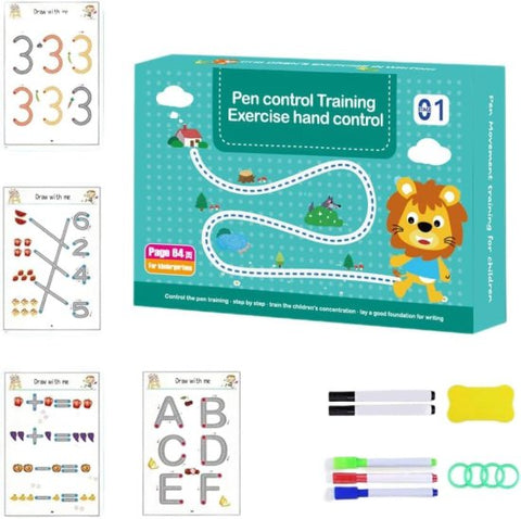 64 Pages Magic Practice Reusable Tracing Workbook for Kids – Handwriting Learning Set with Free Pens