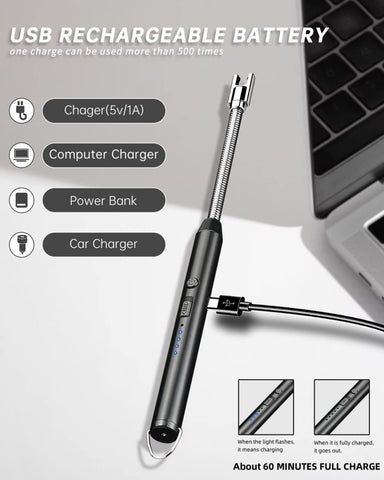 Rechargeable USB Electric Arc Lighter – Windproof Flameless Plasma Lighter for Kitchen & Outdoor Use