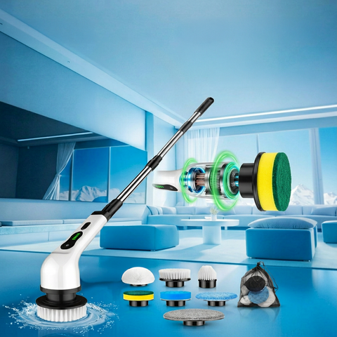 9-in-1 Premium Electric Spin Scrubber Cleaning Brush Mop – Cordless Multi-Purpose Cleaning Tool with Adjustable Handle